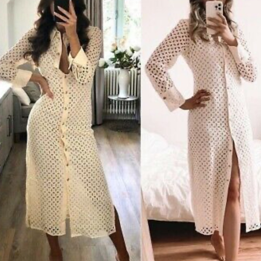 ZARA fitted open worked embroidered dress